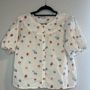 Madewell White Floral Button-Front Blouse